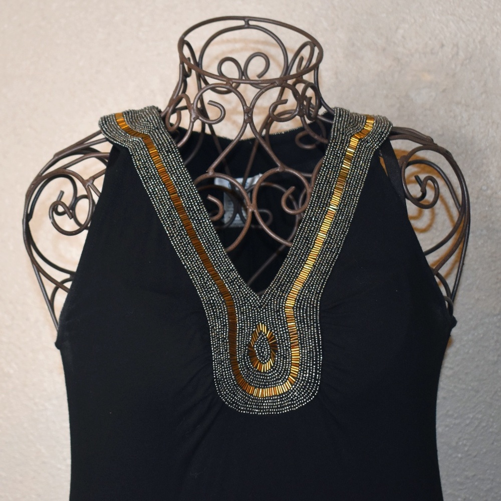 5/$25 Cache Beaded Neckline Gold/Bronze Embellished Tank Sleeveless Top